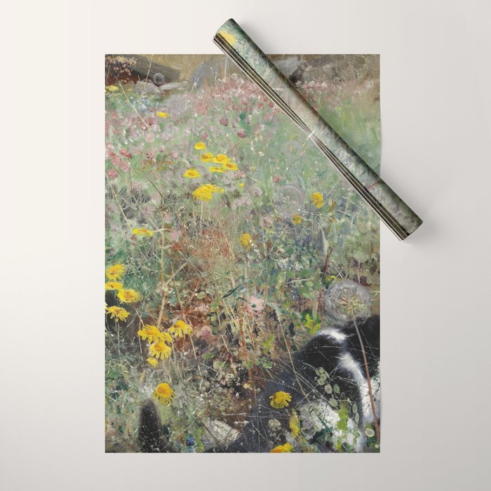 Cat On A Flowerbed by Bruno Liljefors Wrapping Paper Gallery Image 1