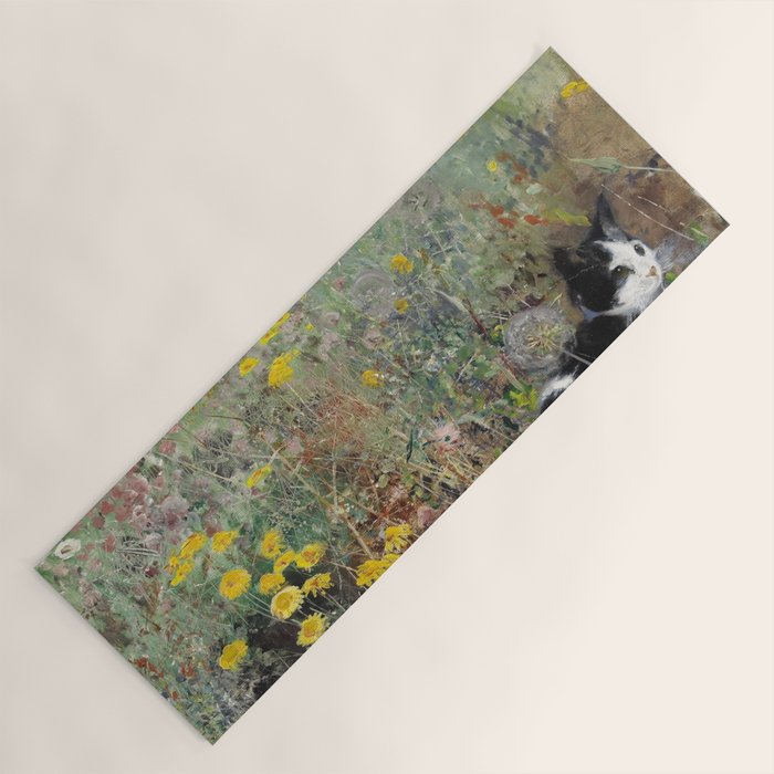 Cat On A Flowerbed by Bruno Liljefors Yoga Mat Gallery Image 1