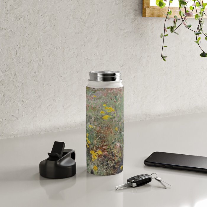 Cat On A Flowerbed by Bruno Liljefors Water Bottle Gallery Image 4