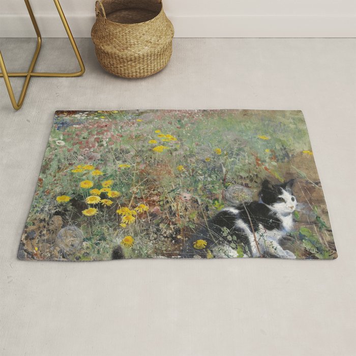 Cat On A Flowerbed by Bruno Liljefors Rug Gallery Image 1