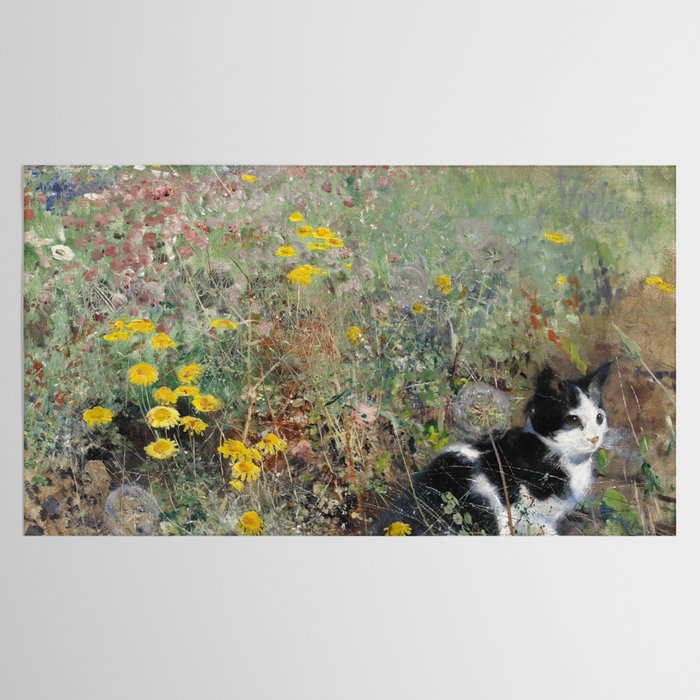 Cat On A Flowerbed by Bruno Liljefors Tablecloth Gallery Image 2