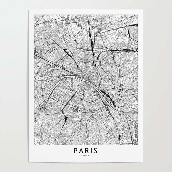 Paris White Map Poster Gallery Image 4