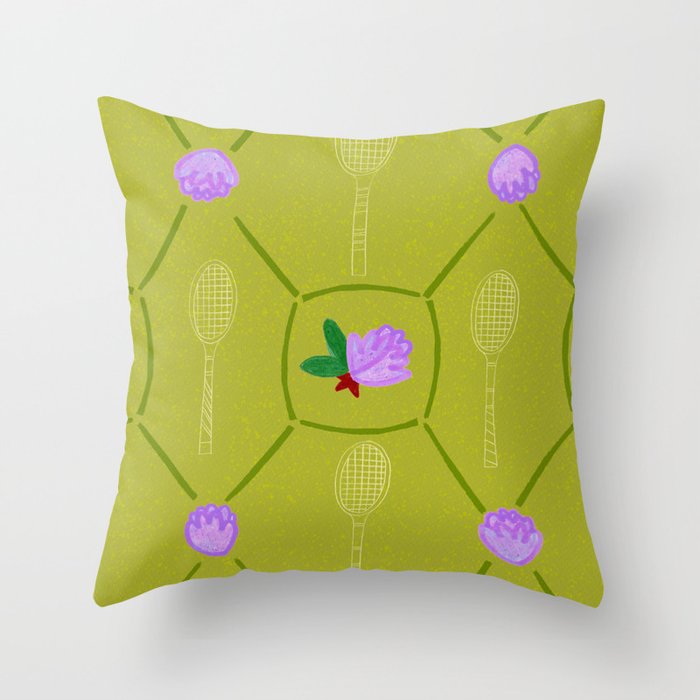 Tennis Rackets & Roses in Lime & Lavender Throw Pillow Gallery Image 1