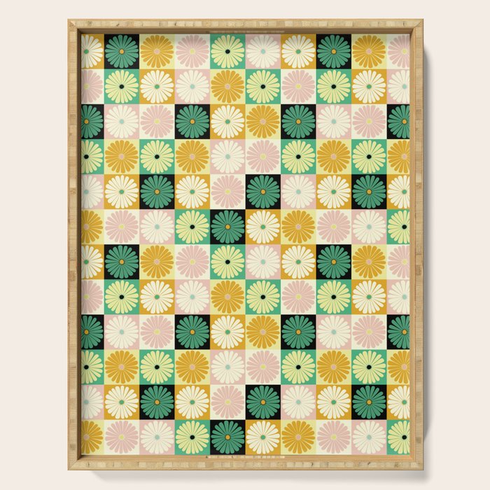 Retro Flowers Check Pattern XXV Serving Tray Gallery Image 1