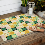 Retro Flowers Check Pattern XXV Outdoor Rug Gallery Image 2