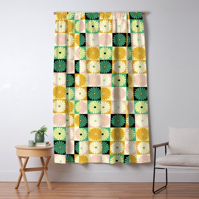 Retro Flowers Check Pattern XXV Window Curtain Gallery Image 5