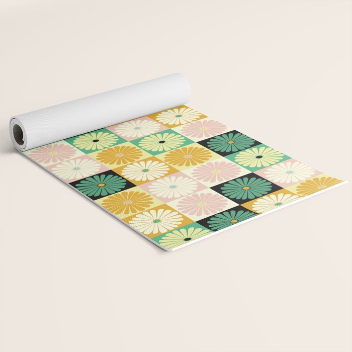 Retro Flowers Check Pattern XXV Yoga Mat Gallery Image 2