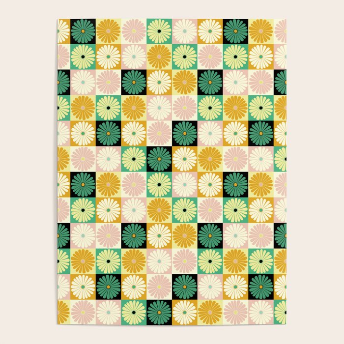 Retro Flowers Check Pattern XXV Poster Gallery Image 1