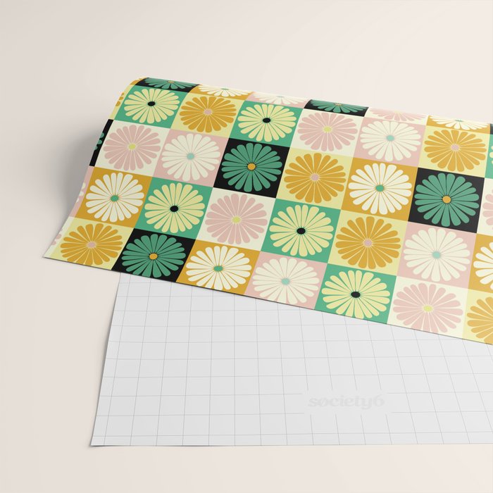 Retro Flowers Check Pattern XXV Wrapping Paper Gallery Image 2