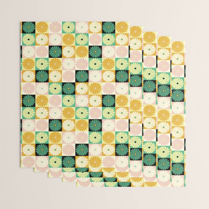 Retro Flowers Check Pattern XXV Wrapping Paper Gallery Image 3
