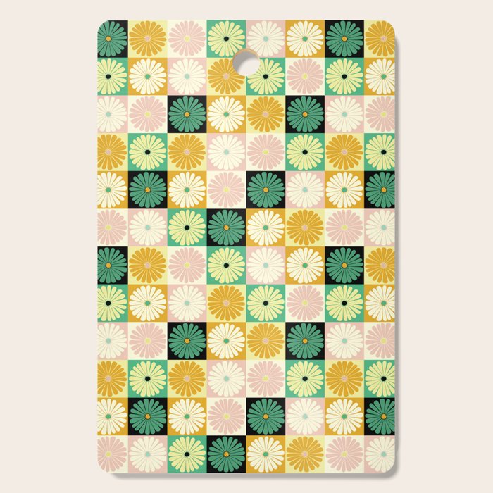 Retro Flowers Check Pattern XXV Cutting Board Gallery Image 1