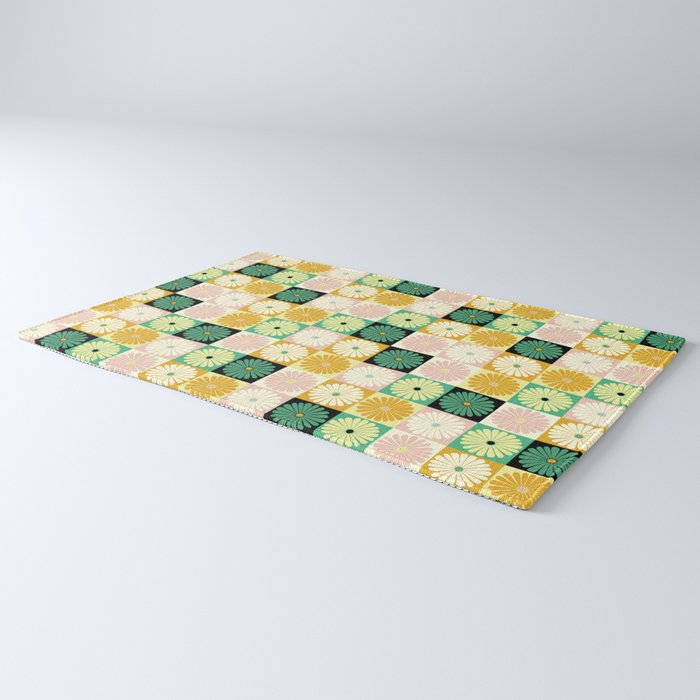 Retro Flowers Check Pattern XXV Rug Gallery Image 3