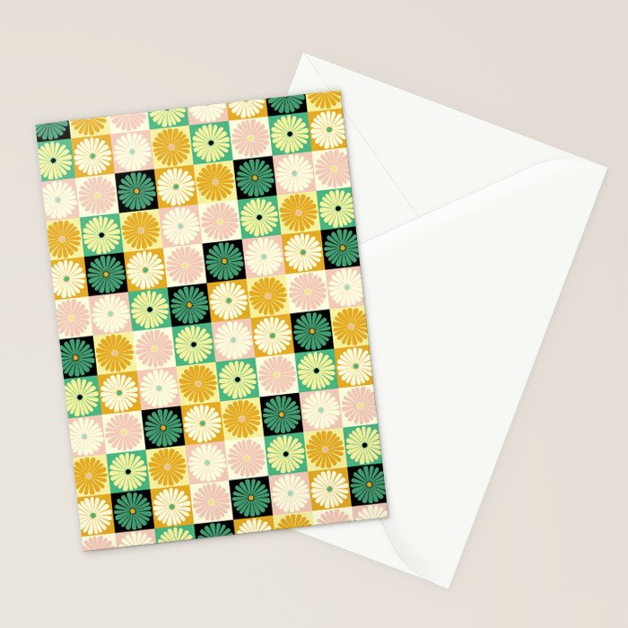Retro Flowers Check Pattern XXV Stationery Card Gallery Image 2