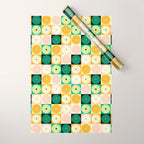 Retro Flowers Check Pattern XXV Wrapping Paper Gallery Image 1