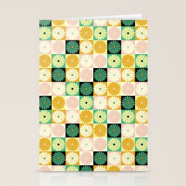 Retro Flowers Check Pattern XXV Stationery Card Gallery Image 2