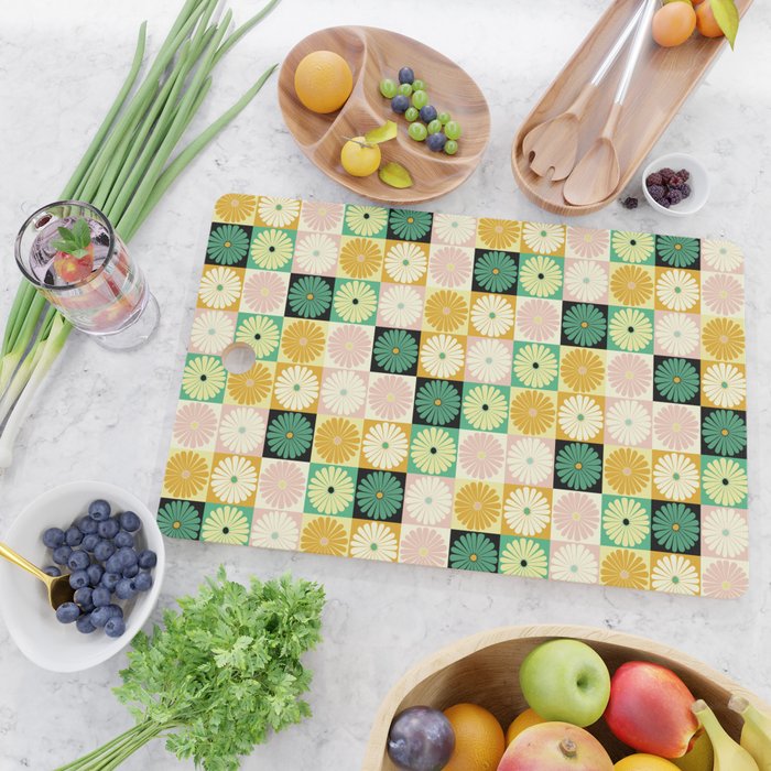 Retro Flowers Check Pattern XXV Cutting Board Gallery Image 2
