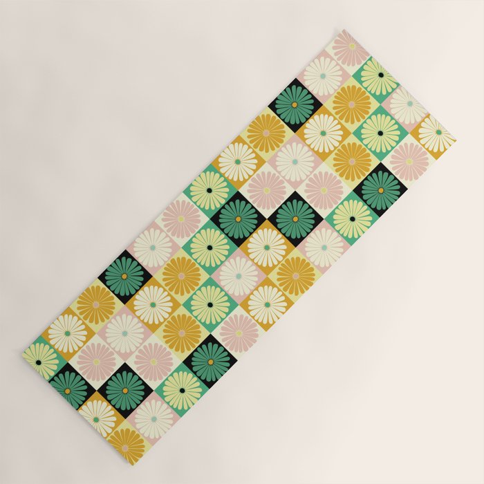 Retro Flowers Check Pattern XXV Yoga Mat Gallery Image 1