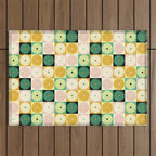 Retro Flowers Check Pattern XXV Outdoor Rug Gallery Image 1