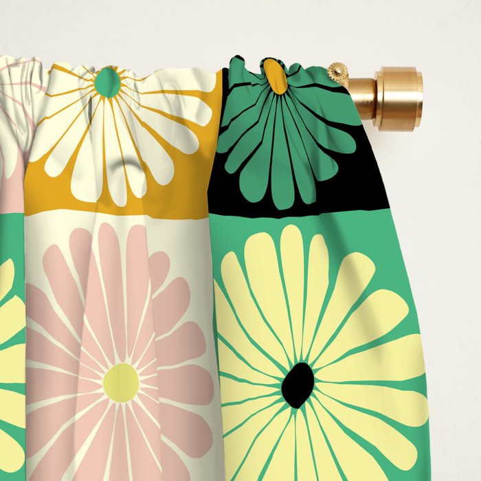 Retro Flowers Check Pattern XXV Window Curtain Gallery Image 2