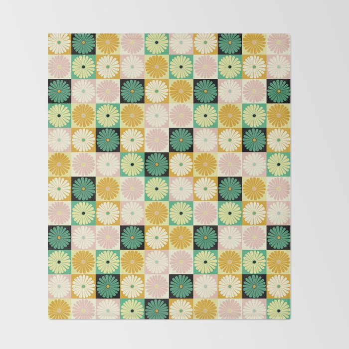 Retro Flowers Check Pattern XXV Throw Blanket Gallery Image 2