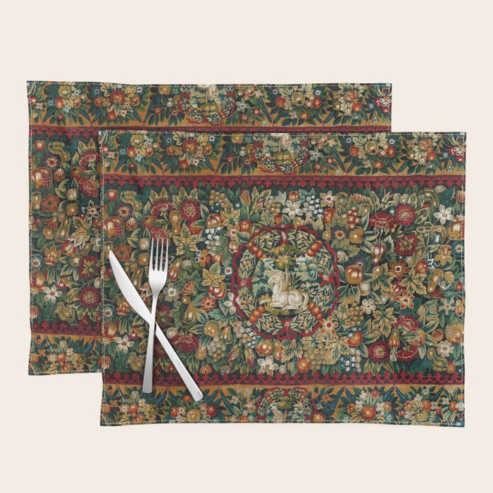 Medieval Unicorn Midnight Floral Garden Placemat Gallery Image 1