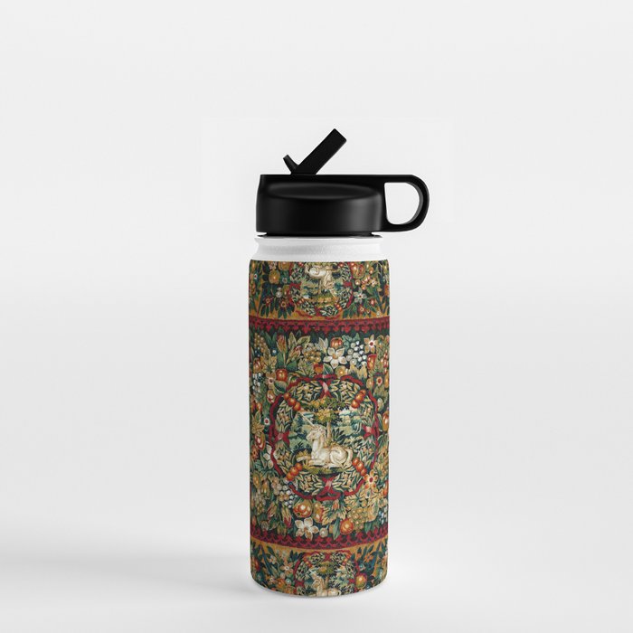 Medieval Unicorn Midnight Floral Garden Water Bottle Gallery Image 1