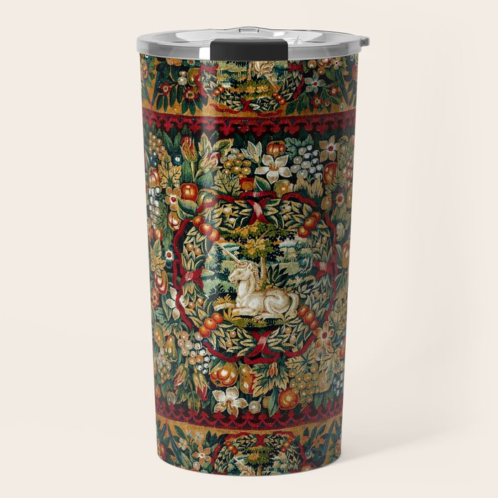 Medieval Unicorn Midnight Floral Garden Travel Mug Gallery Image 1