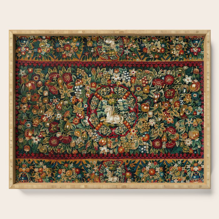 Medieval Unicorn Midnight Floral Garden Serving Tray Gallery Image 1