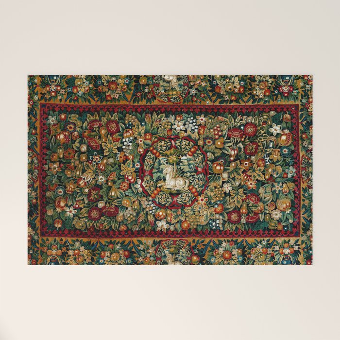 Medieval Unicorn Midnight Floral Garden Welcome Mat Gallery Image 1