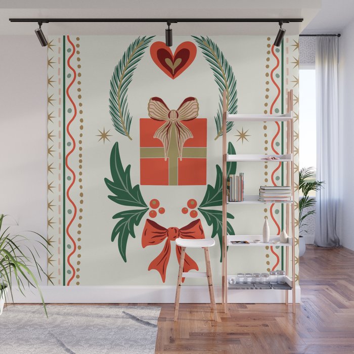 Vintage Holiday Gift and Greenery - Christmas Decorative Design Wall Mural Gallery Image 1