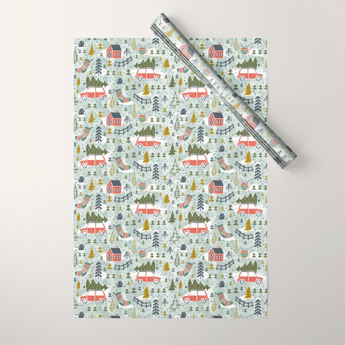 Home For The Holidays Blush Mint Christmas Wrapping Paper Gallery Image 1