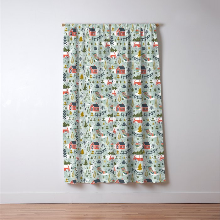 Home For The Holidays Blush Mint Christmas Window Curtain Gallery Image 3