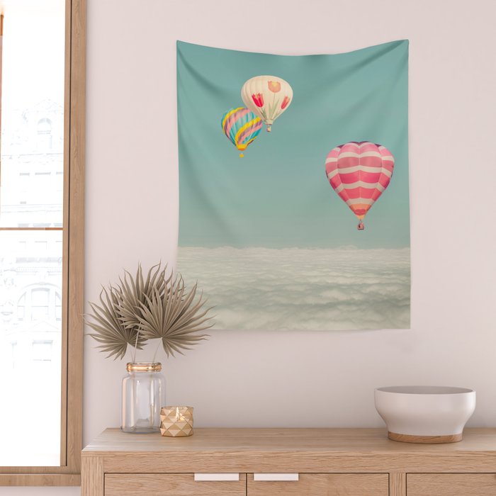 Hot Air Balloons Over Clouds Wall Tapestry Gallery Image 2