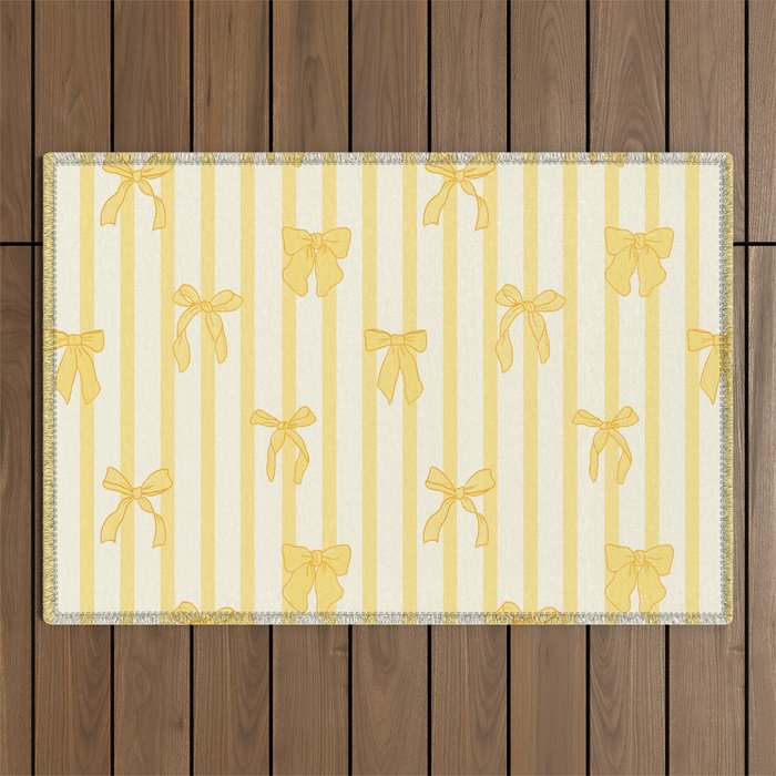 Charming Yellow Ribbon and Stripes  Outdoor Rug Gallery Image 1