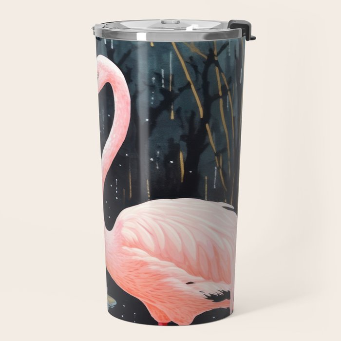 Pink Flamingos Pair In The Teal Rain Travel Mug Gallery Image 2