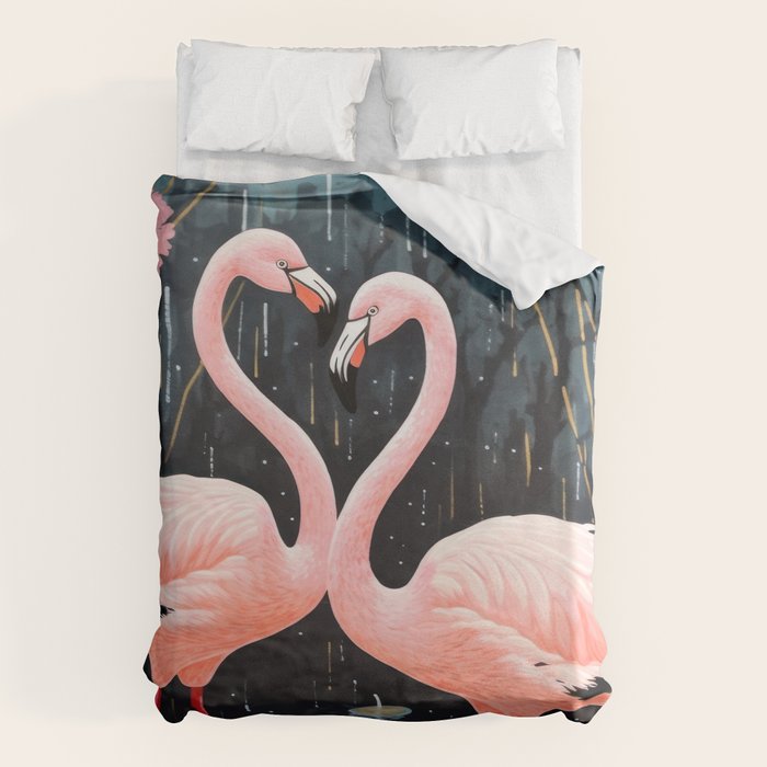 Pink Flamingos Pair In The Teal Rain Duvet Cover Gallery Image 6