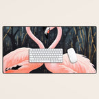 Pink Flamingos Pair In The Teal Rain Desk Mat Gallery Image 1