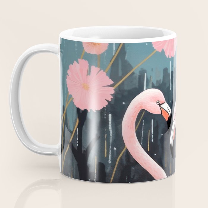 Pink Flamingos Pair In The Teal Rain Coffee Mug Gallery Image 3