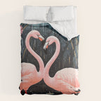 Pink Flamingos Pair In The Teal Rain Comforter Gallery Image 6