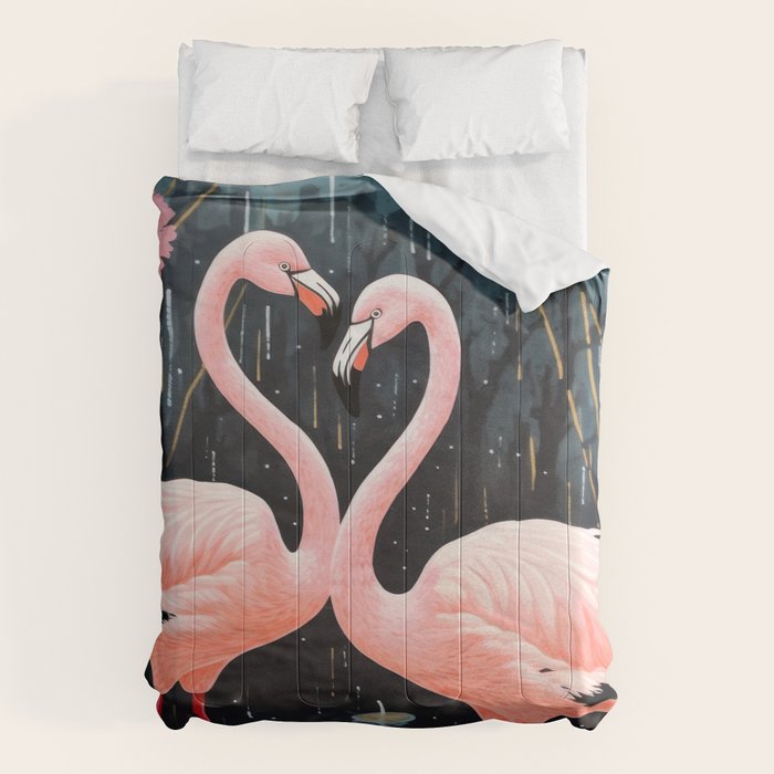 Pink Flamingos Pair In The Teal Rain Comforter Gallery Image 6