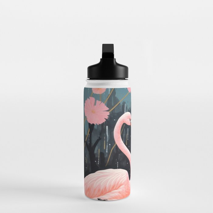 Pink Flamingos Pair In The Teal Rain Water Bottle Gallery Image 3