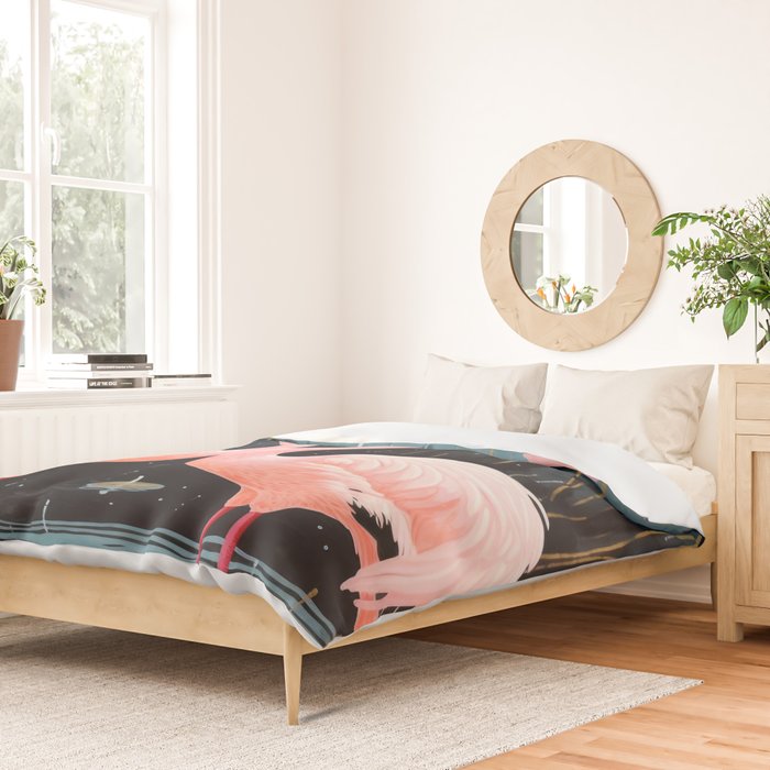 Pink Flamingos Pair In The Teal Rain Duvet Cover Gallery Image 2