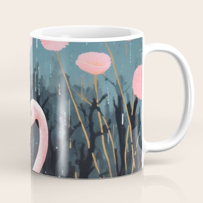 Pink Flamingos Pair In The Teal Rain Coffee Mug Gallery Image 1