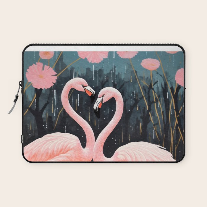 Pink Flamingos Pair In The Teal Rain Laptop Sleeve Gallery Image 1