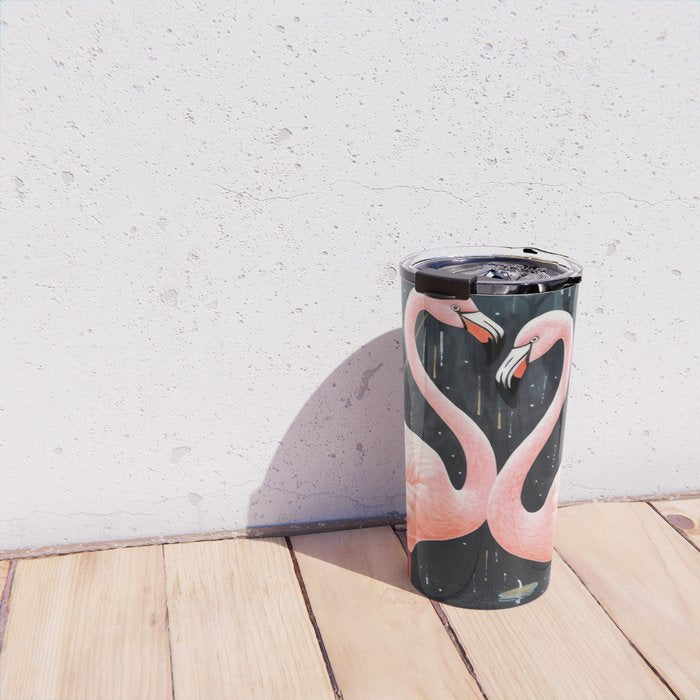 Pink Flamingos Pair In The Teal Rain Travel Mug Gallery Image 4