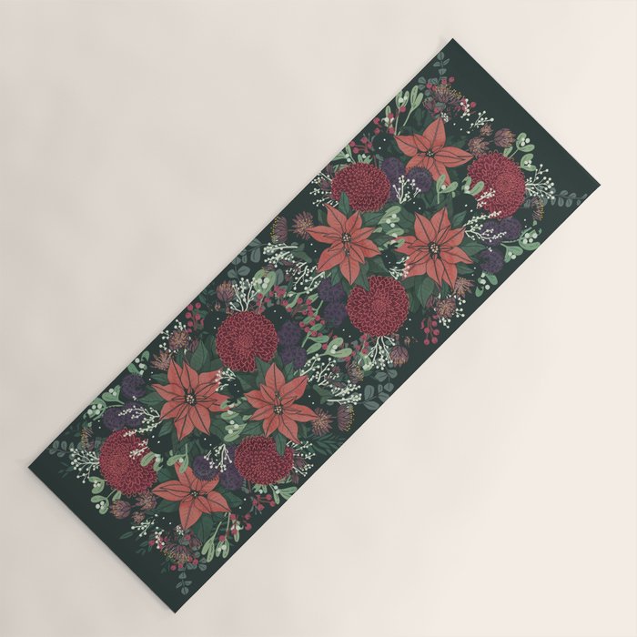 Wild Flowers Winter Bouquet (Enchanting Hidden Monsters in Dark Floral) Yoga Mat Gallery Image 1