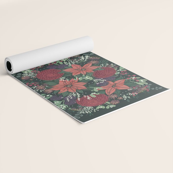 Wild Flowers Winter Bouquet (Enchanting Hidden Monsters in Dark Floral) Yoga Mat Gallery Image 2