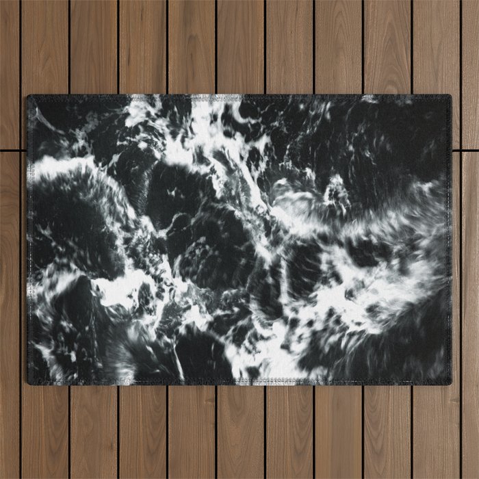 Waves - Black and White Abstract Outdoor Rug Gallery Image 1