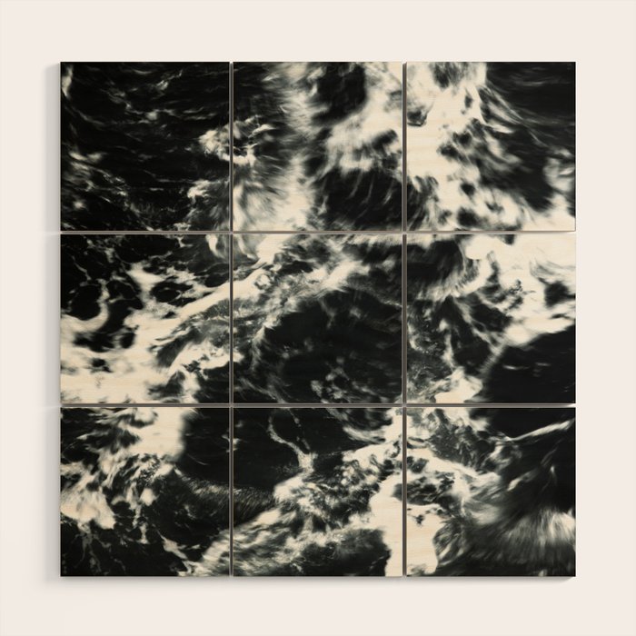 Waves - Black and White Abstract Wood Wall Art Gallery Image 1