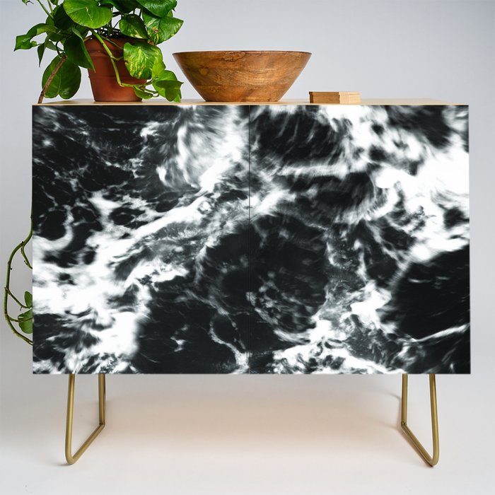 Waves - Black and White Abstract Credenza Gallery Image 1
